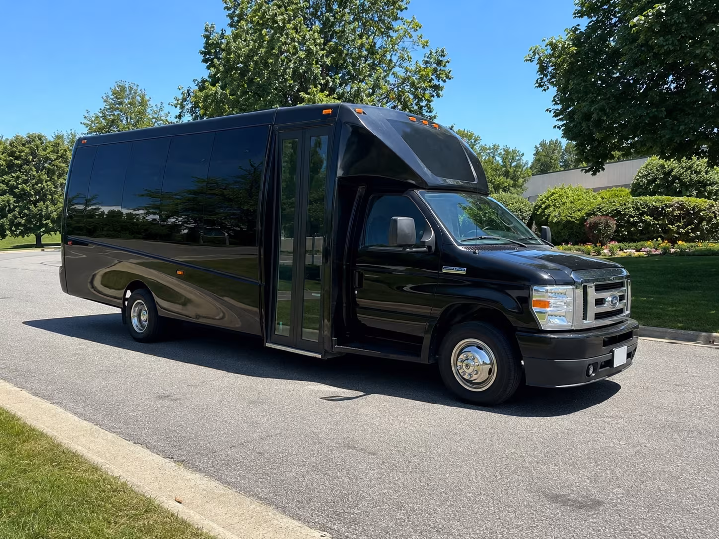 Wedding guests seated inside a party bus serving Ontario