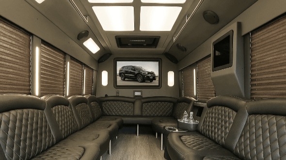 Interior of Charter Bus Company Corona's 30 Passenger Party Bus in Corona