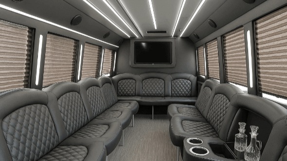 Interior of Charter Bus Company Rancho Cucamonga's 40 Passenger Party Bus in Rancho Cucamonga
