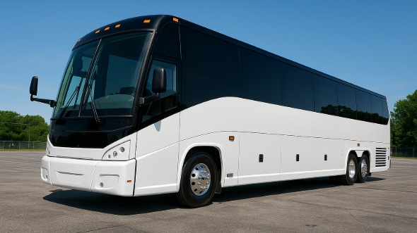 Exterior of Charter Bus Company Moreno Valley's 40 Passenger Party Bus in Moreno Valley