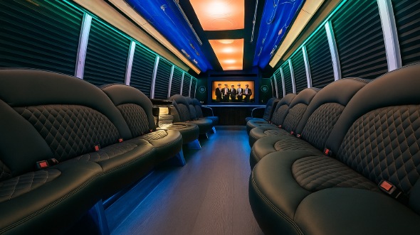 Interior of Charter Bus Company Rialto's 50 Passenger Party Bus in Rialto