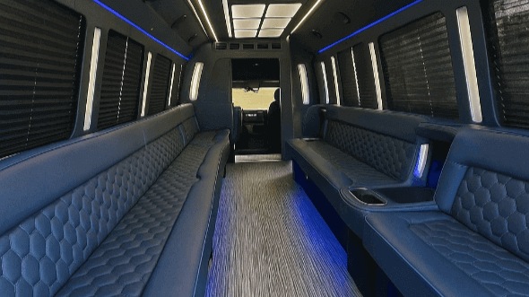 Interior of Charter Bus Company Riverside's 50 Passenger Party Bus in Riverside
